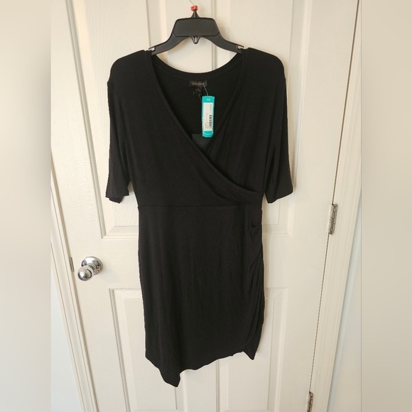 Goldray Dresses & Skirts - Stitch Fix Goldray NWT Blaise Ribbed Jersey Black Wrap Dress Petite Size L